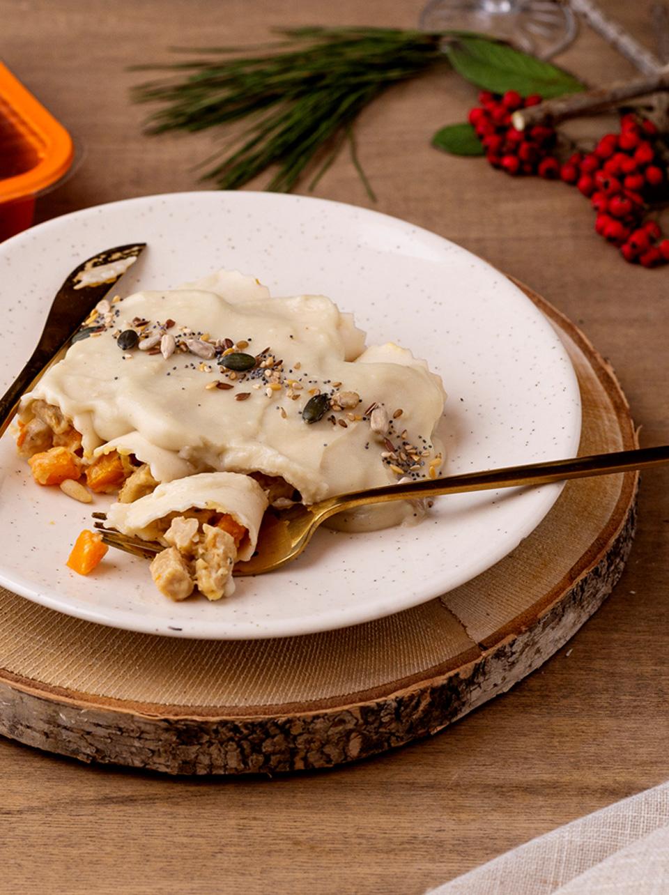 Canelones veganos con Tiras vegetales